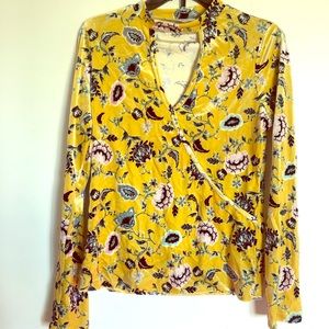 Velvet yellow mustard floral blouse long sleeve